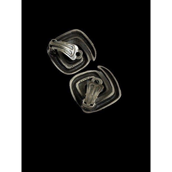 Vintage Danon Israel Silver Plated Spiral Clip On Earrings Modern Statement - Picture 4 of 4